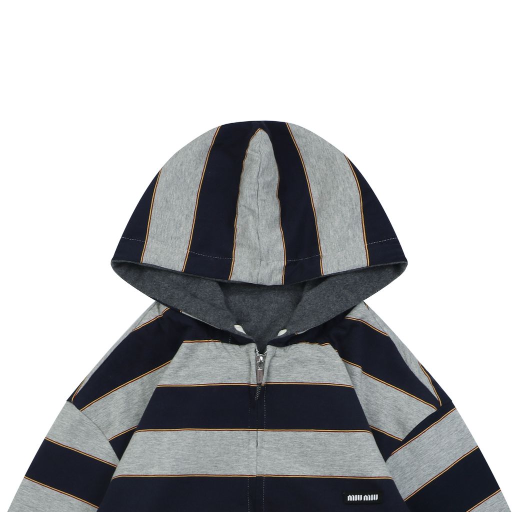 Unisex navy grey striped hooded coat