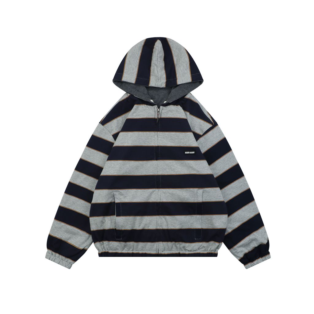 Miu Miu navy stripe reversible hooded jacket