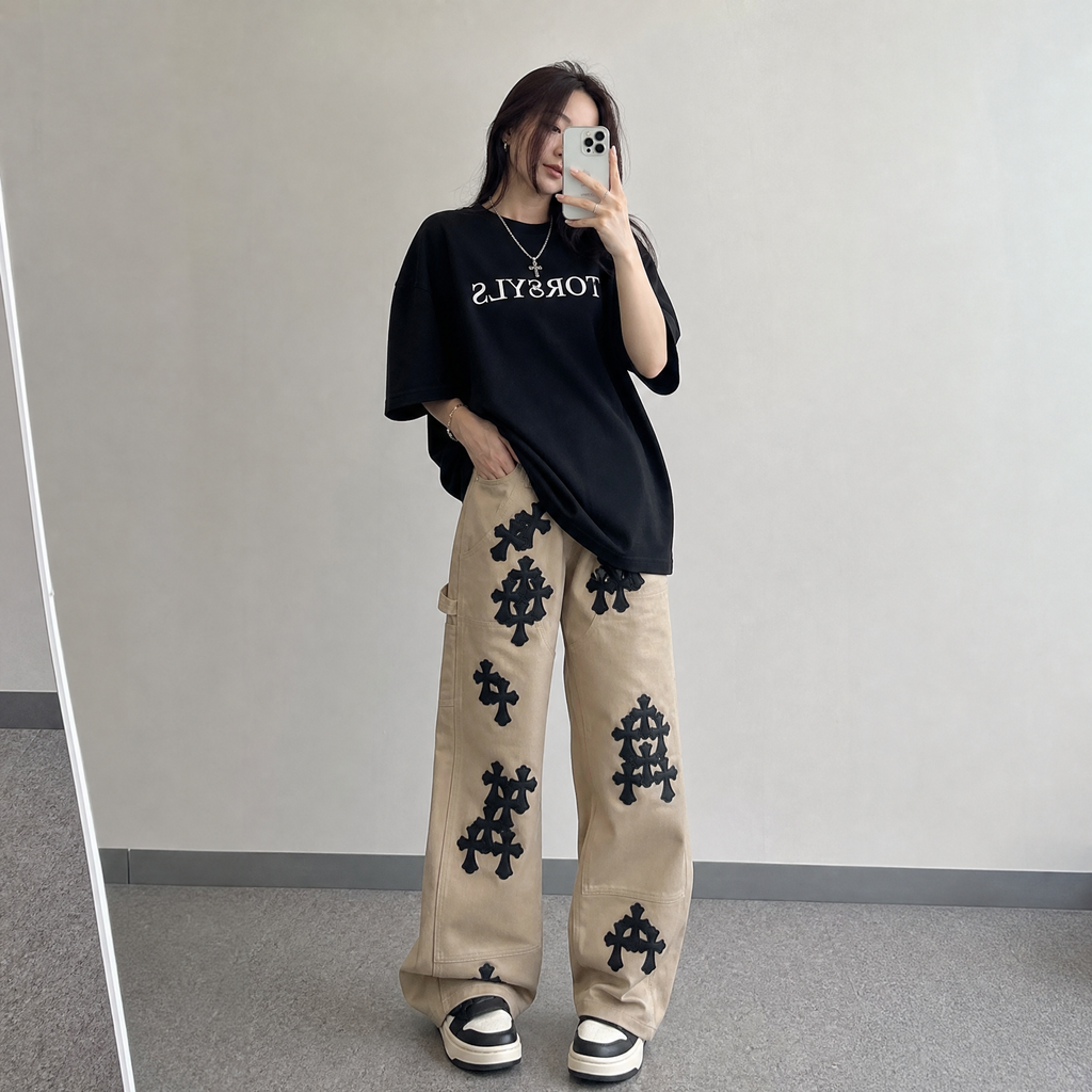 Heavyweight black khaki denim trousers