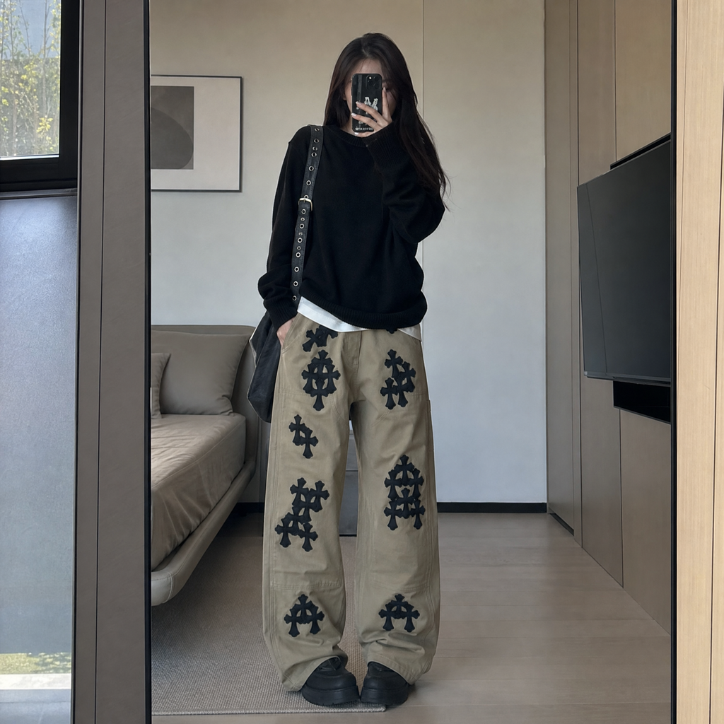 Heavyweight black khaki denim trousers