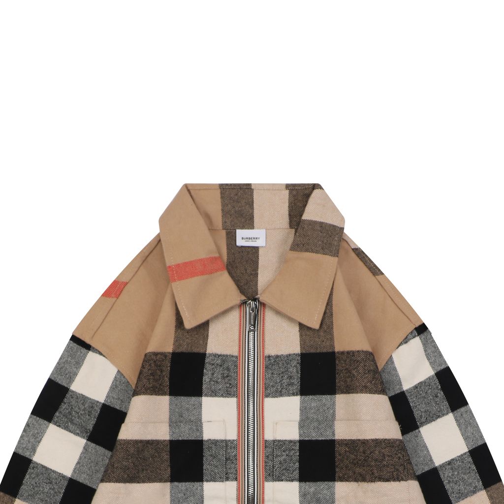 Hand-cut plaid zip outerwear jacket