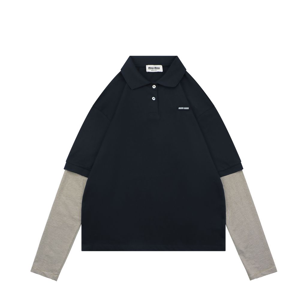 Miu Miu navy layered striped Polo shirt