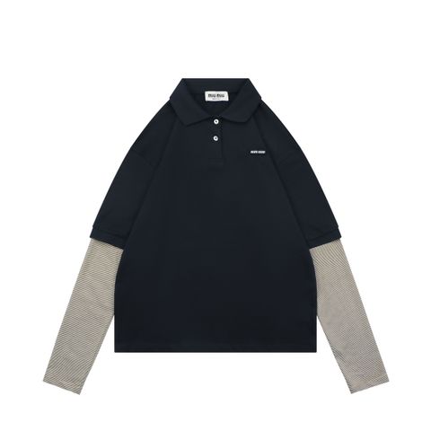 Miu Miu navy layered striped Polo shirt