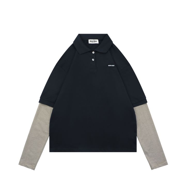 Miu Miu navy layered striped Polo shirt
