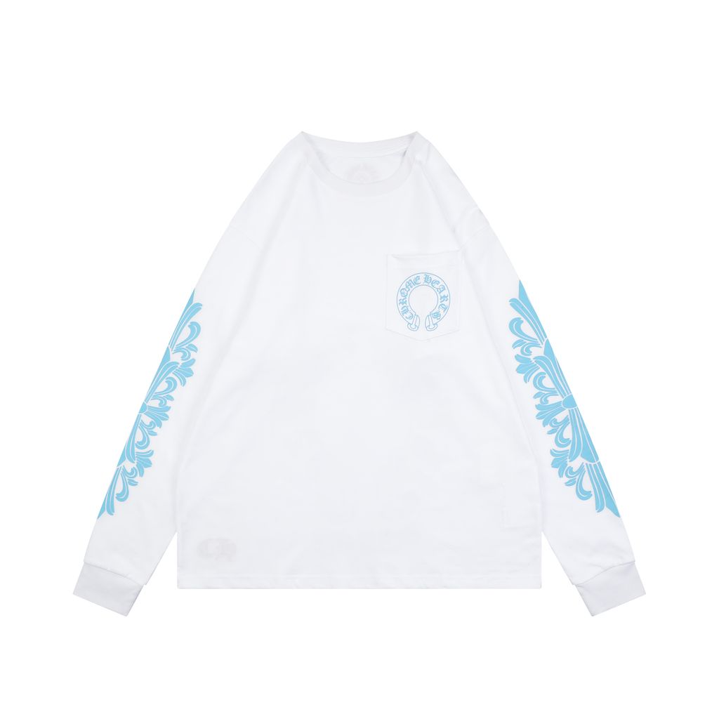 Chrome Hearts white blue cross sleeve shirt