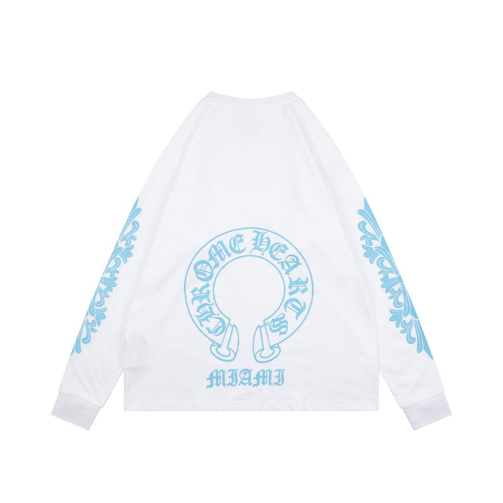 Chrome Hearts white blue cross sleeve shirt