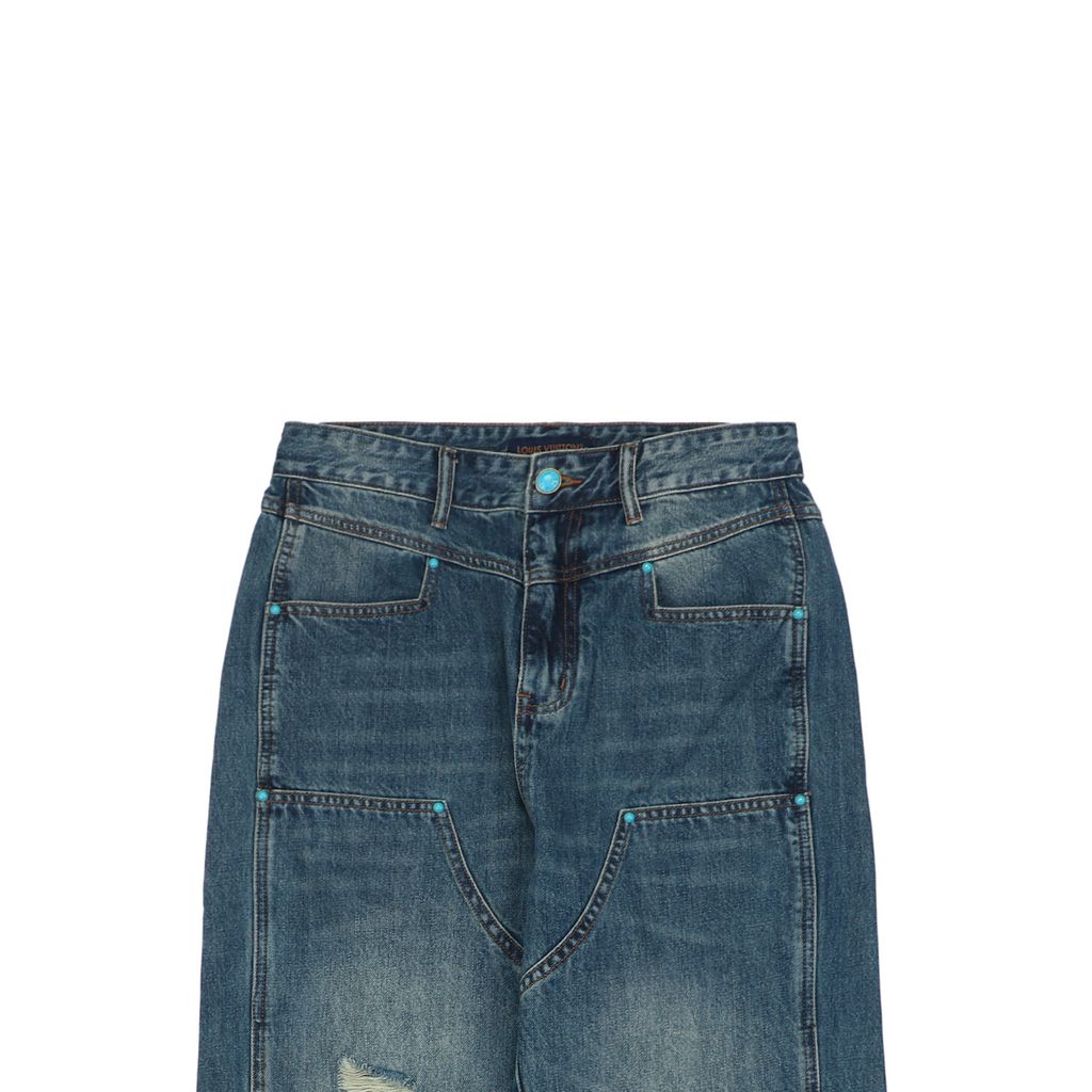 Distressed cotton Western workwear denim pants