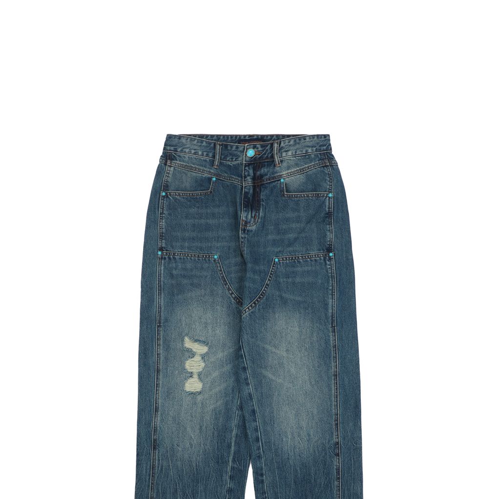 Distressed cotton Western workwear denim pants