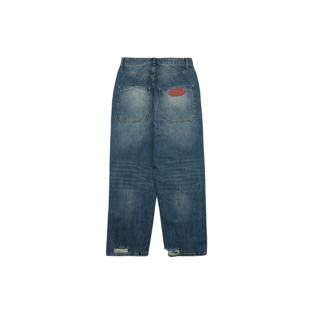 Louis Vuitton turquoise button washed jeans