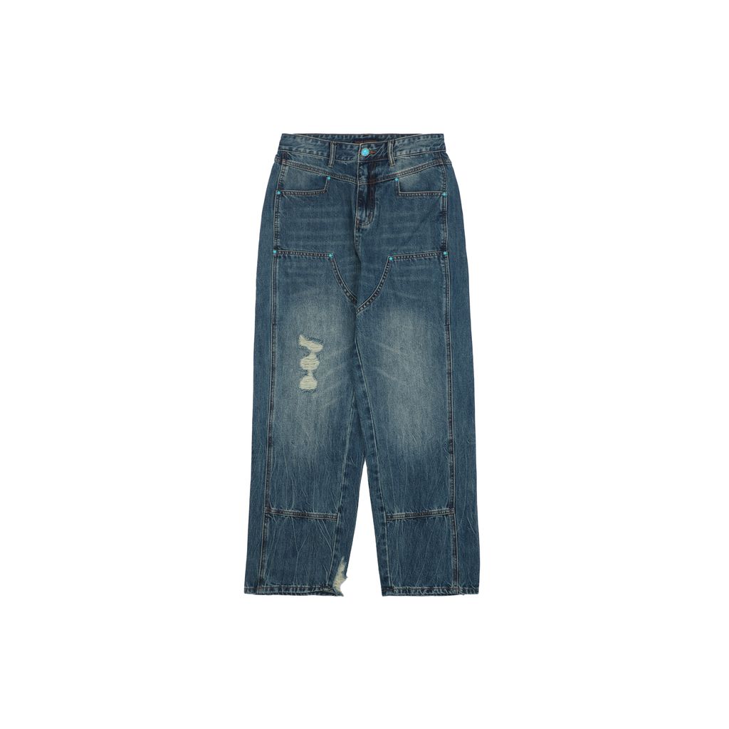 Louis Vuitton turquoise button washed jeans