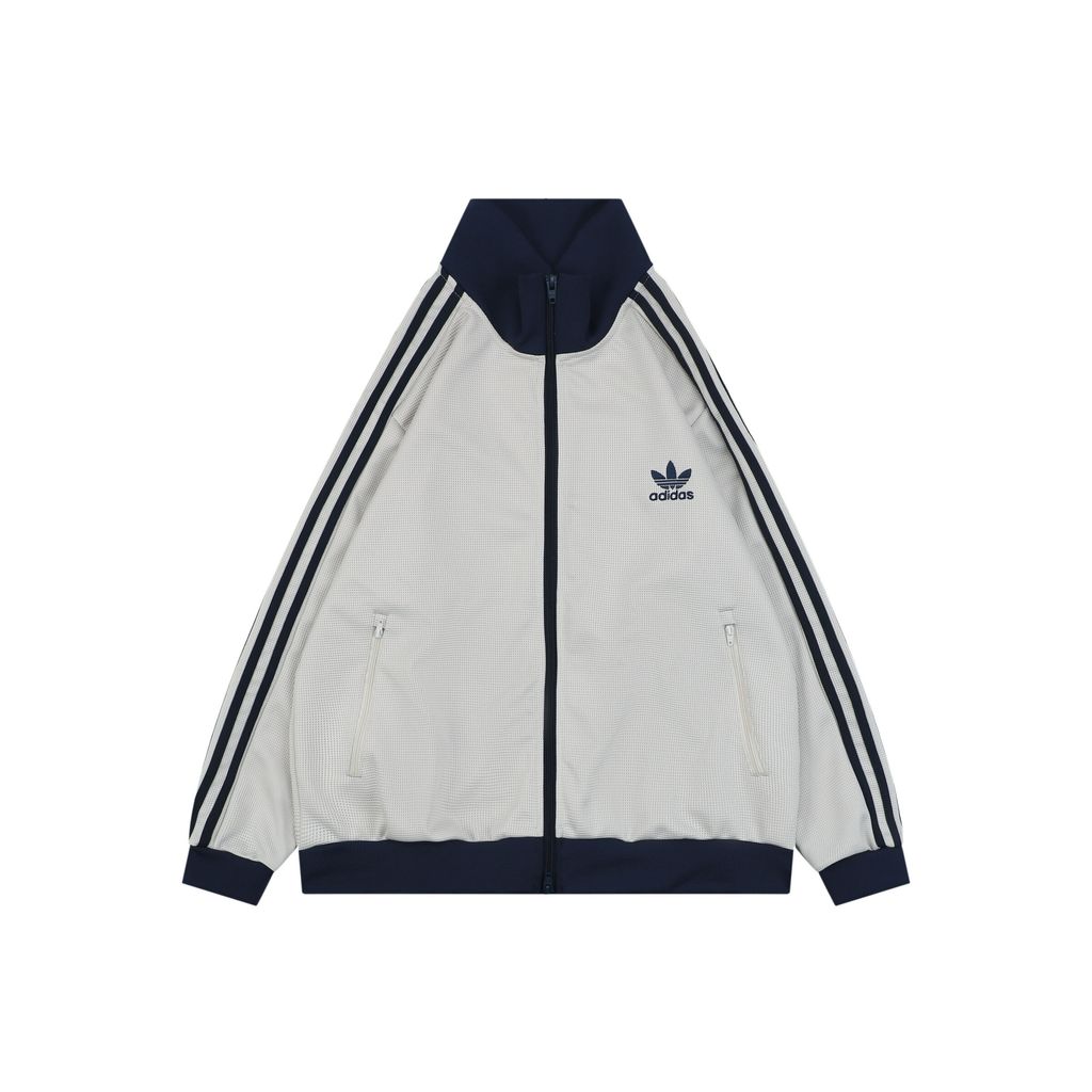 Adidas beige navy waffle track jacket