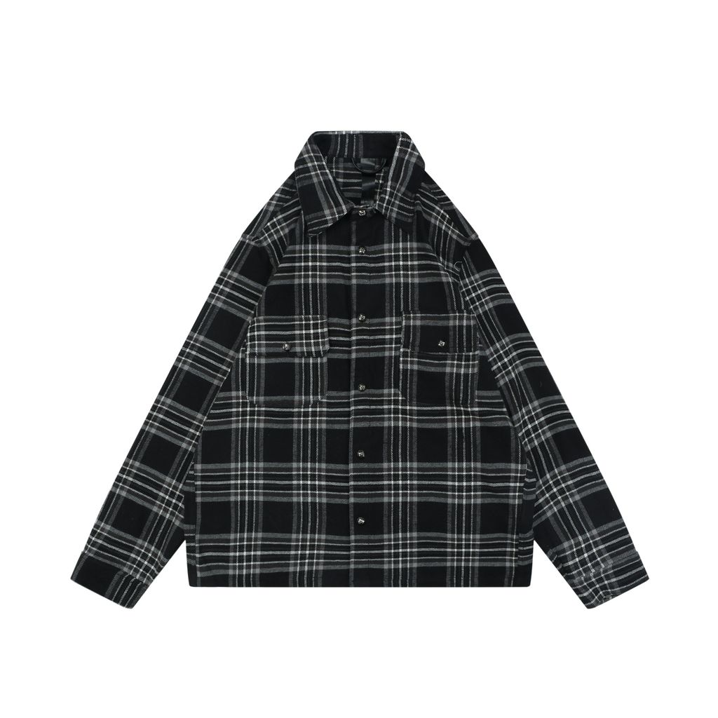 Chrome Hearts Black Grey Plaid Flannel Shirt