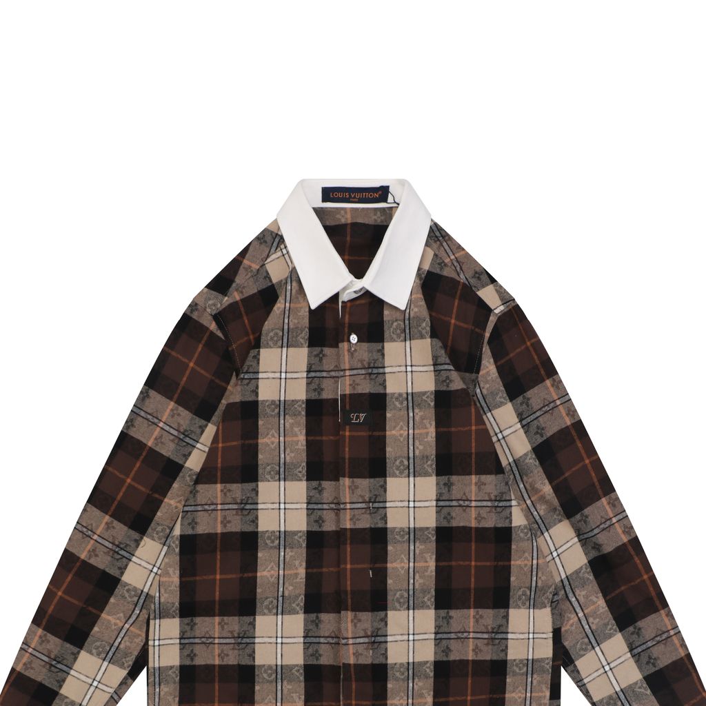 Louis Vuitton Brown Khaki Checkered Cotton Shirt