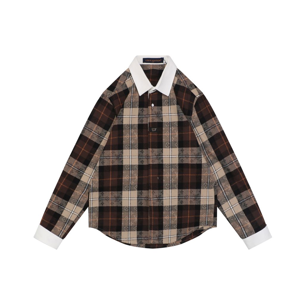 Louis Vuitton Brown Khaki Plaid Long Sleeve Shirt