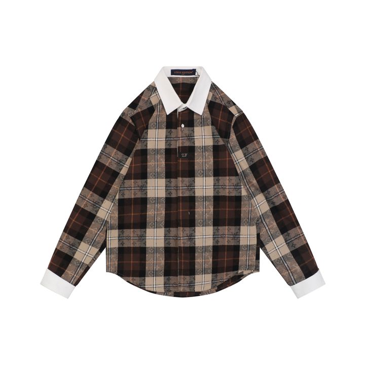 Louis Vuitton Brown Khaki Plaid Long Sleeve Shirt