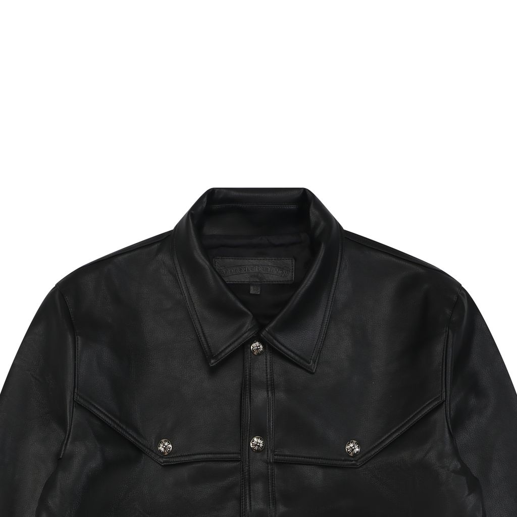 Chrome Hearts Black Leather Cross Sleeve Jacket