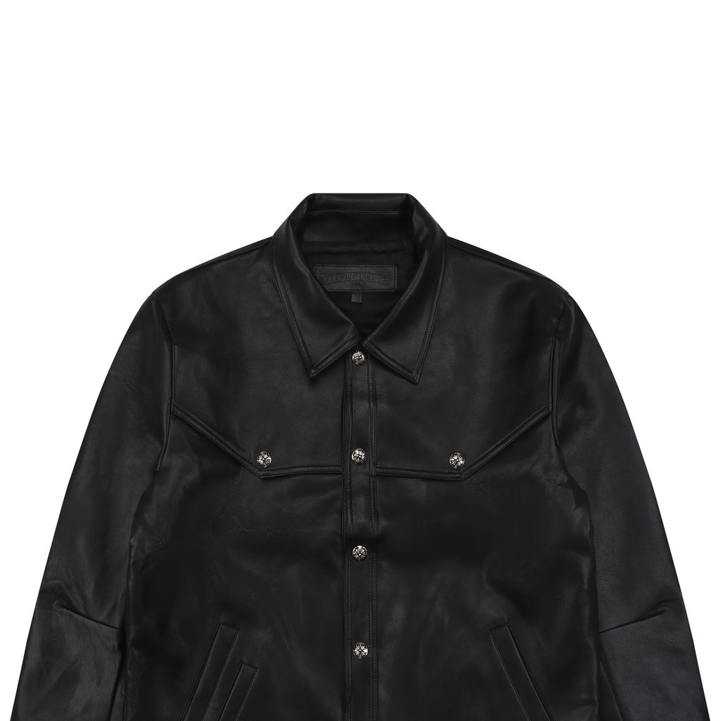 Chrome Hearts Black Leather Cross Sleeve Jacket