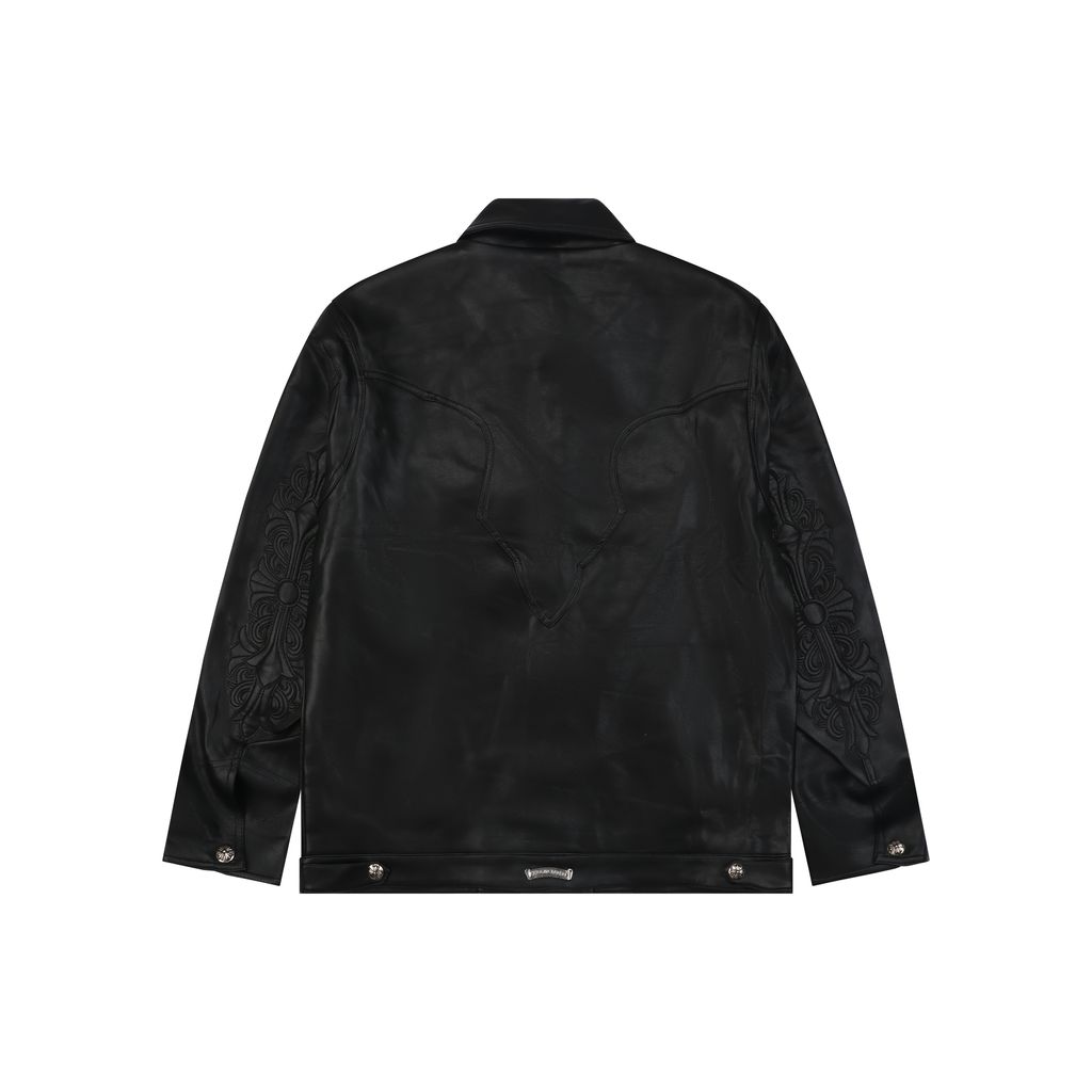 Chrome Hearts Cross Patch Black Leather Jacket