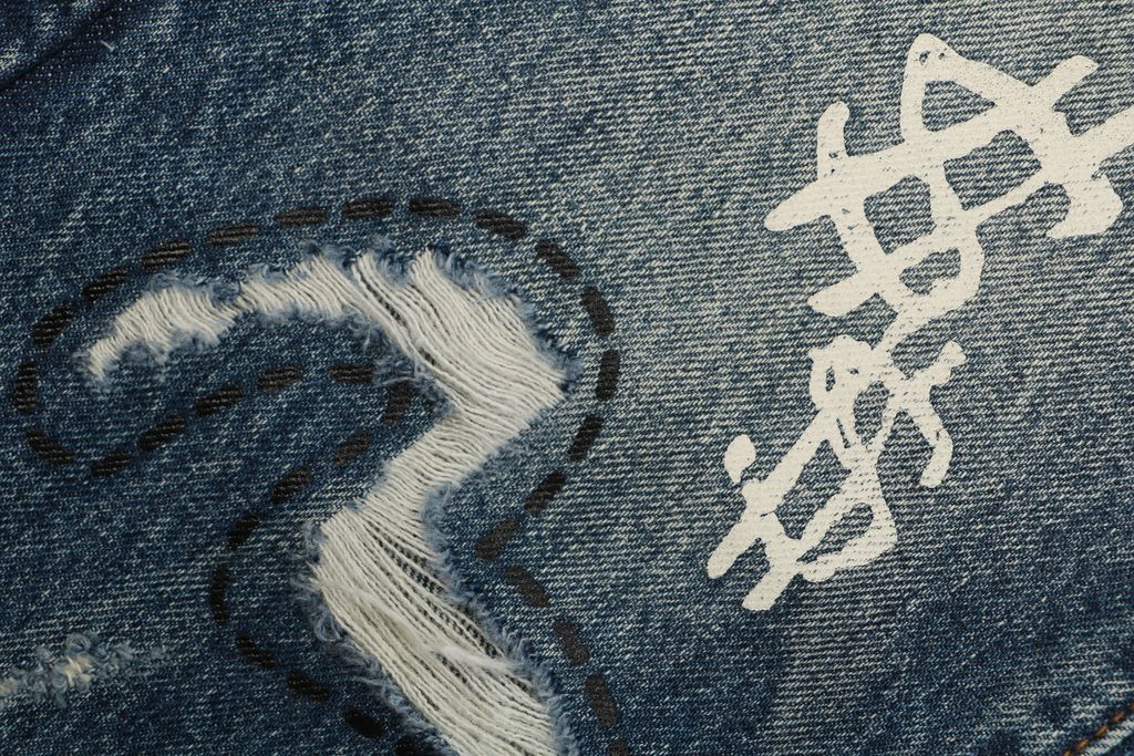 Evisu Ripped Graffiti Denim Pants