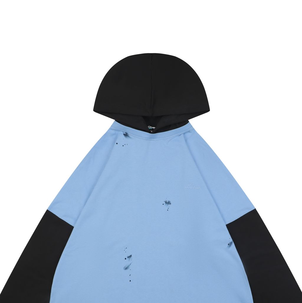 WE11DONE Black Navy Color-Block Layered Hoodie