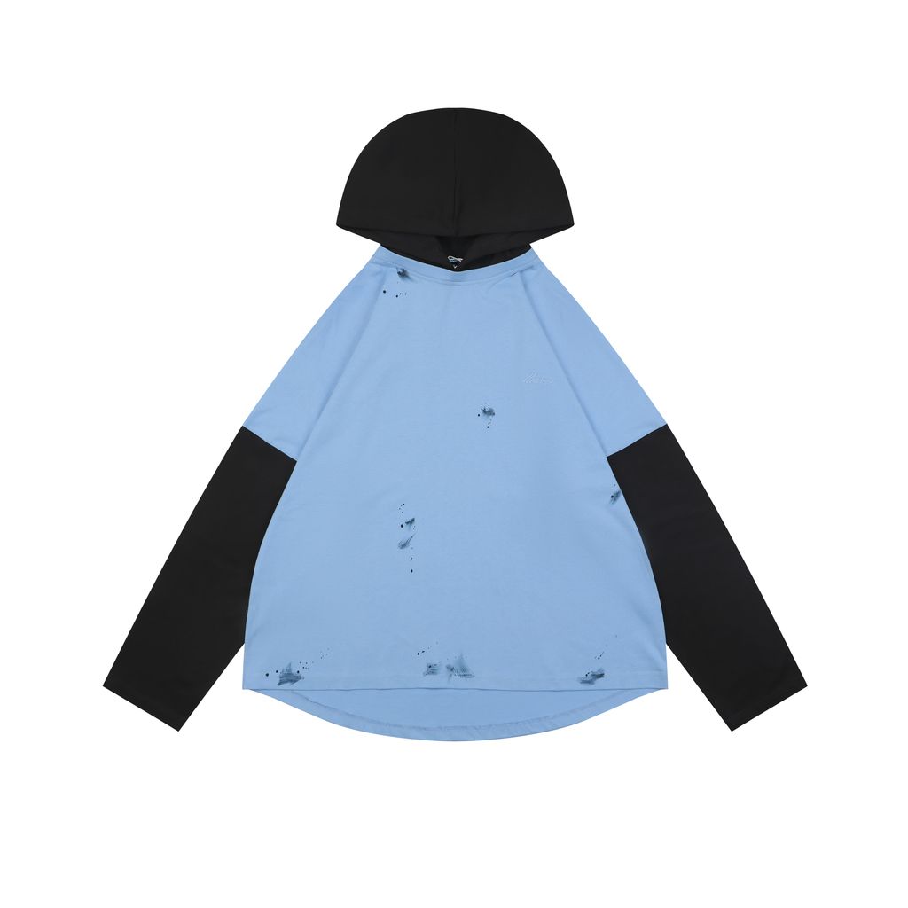 WE11DONE Black Navy Layered Hooded Long Sleeve