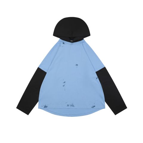 WE11DONE Black Navy Layered Hooded Long Sleeve