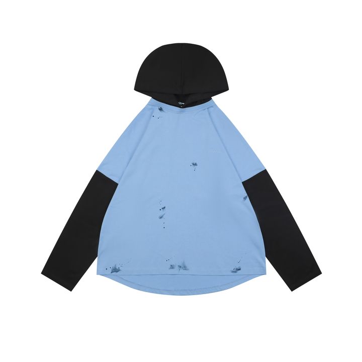 WE11DONE Black Navy Layered Hooded Long Sleeve