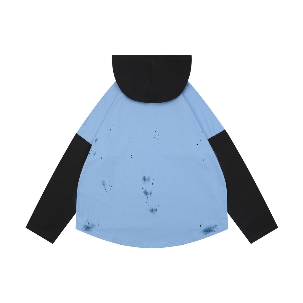 WE11DONE Black Navy Layered Hooded Long Sleeve