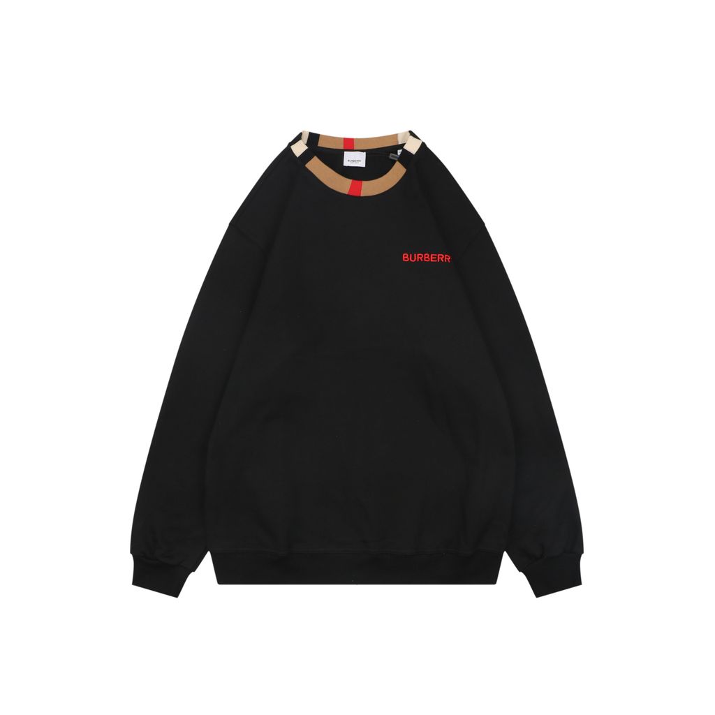 Burberry Check Collar Embroidered Crewneck Sweatshirt