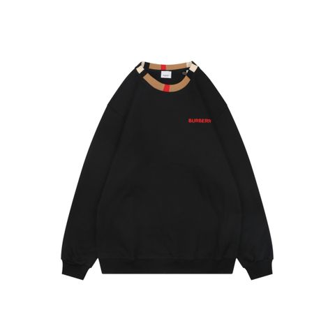Burberry Check Collar Embroidered Crewneck Sweatshirt