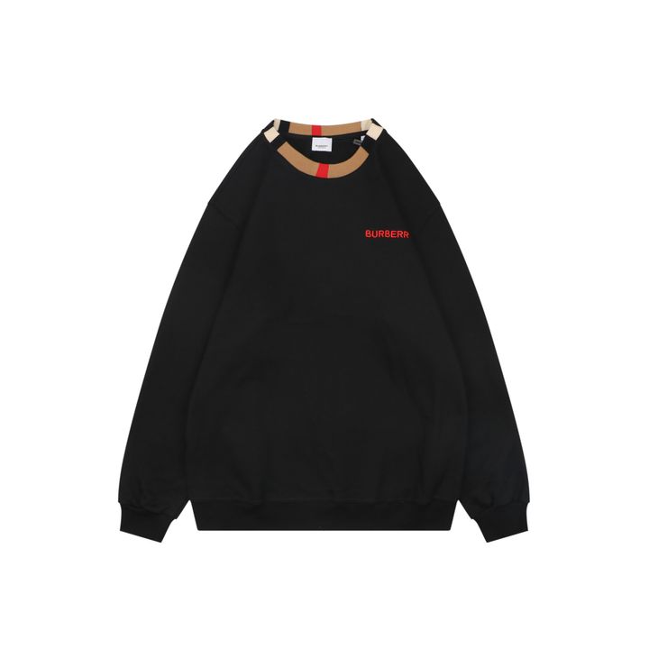 Burberry Check Collar Embroidered Crewneck Sweatshirt