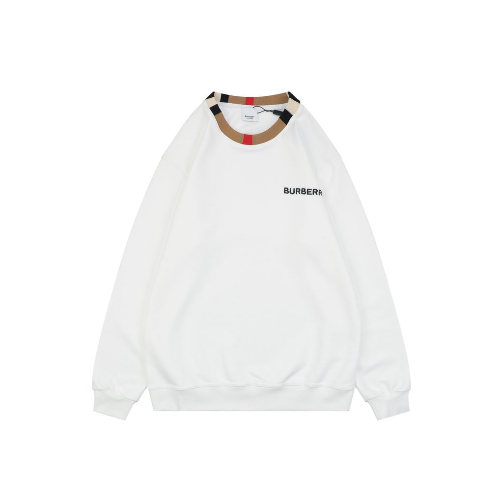 Burberry Check Collar Embroidered Crewneck Sweatshirt