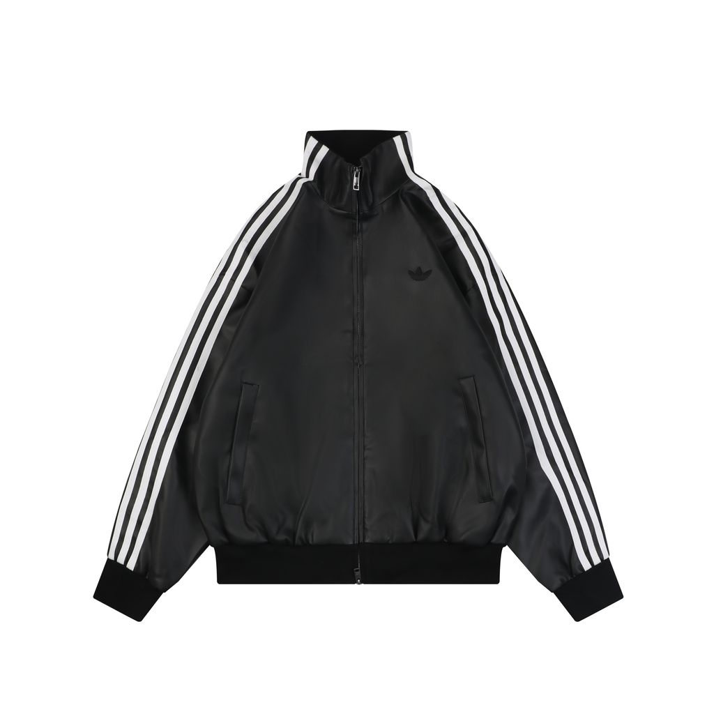 Adidas Trefoil Black Pleather Track Jacket