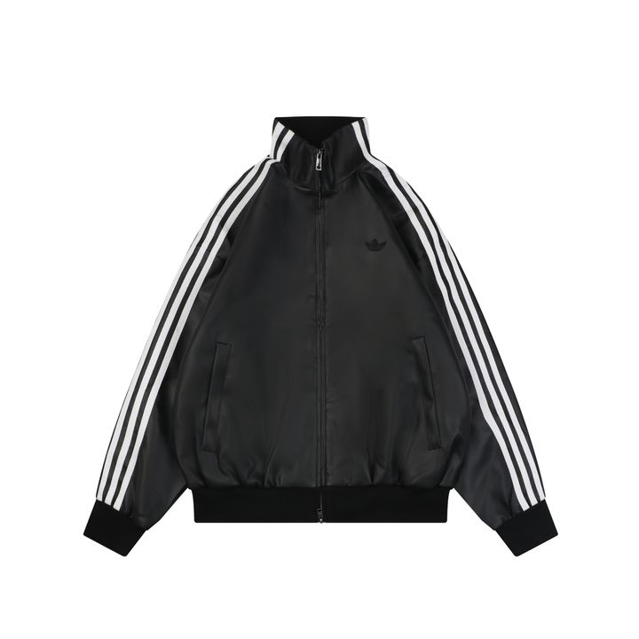 Adidas Trefoil Black Pleather Track Jacket