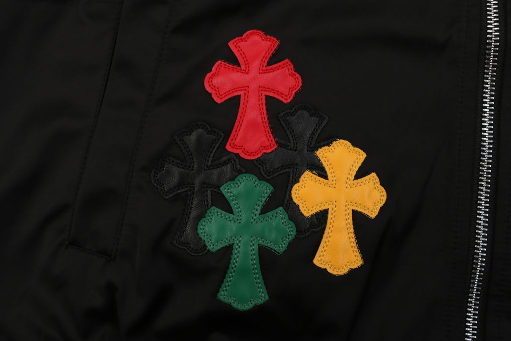 Chrome Hearts 19 Leather Cross Patch Baseball Jacket