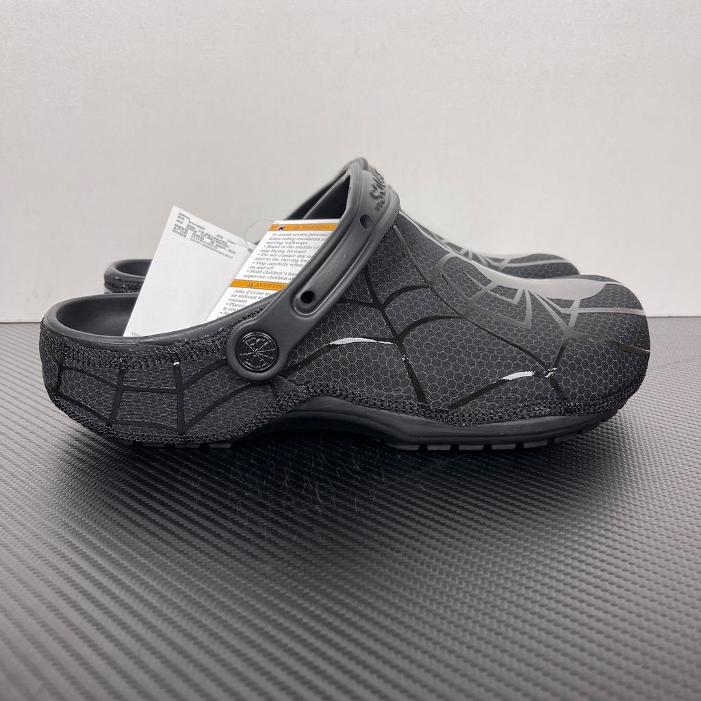 Crocs x Marvel Spider-Man Neo Classic Clog Multi 211489-90H with red web-inspired neoprene cover, Spider-Man graphics and pivoting heel strap.