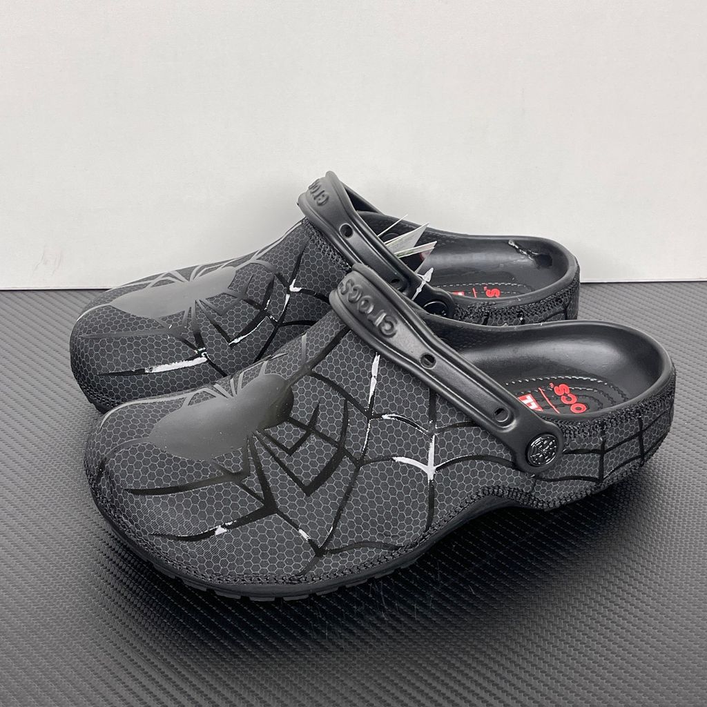 Crocs x Marvel Spider-Man Neo Classic Clog Multi 211489-90H with red web-inspired neoprene cover, Spider-Man graphics and pivoting heel strap.