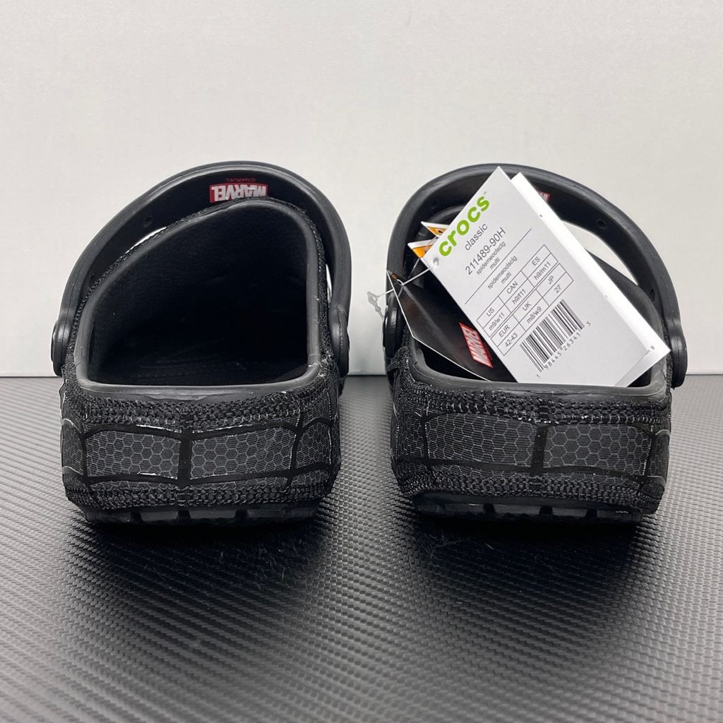 Crocs x Marvel Spider-Man Neo Classic Clog Multi 211489-90H with red web-inspired neoprene cover, Spider-Man graphics and pivoting heel strap.