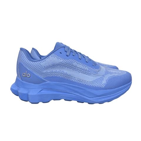 ALO Runner Crystal Clear Blue A0590U unisex sneaker with tonal blue double-layer mesh upper, stabilising heel clip and sculpted cushioned sole.