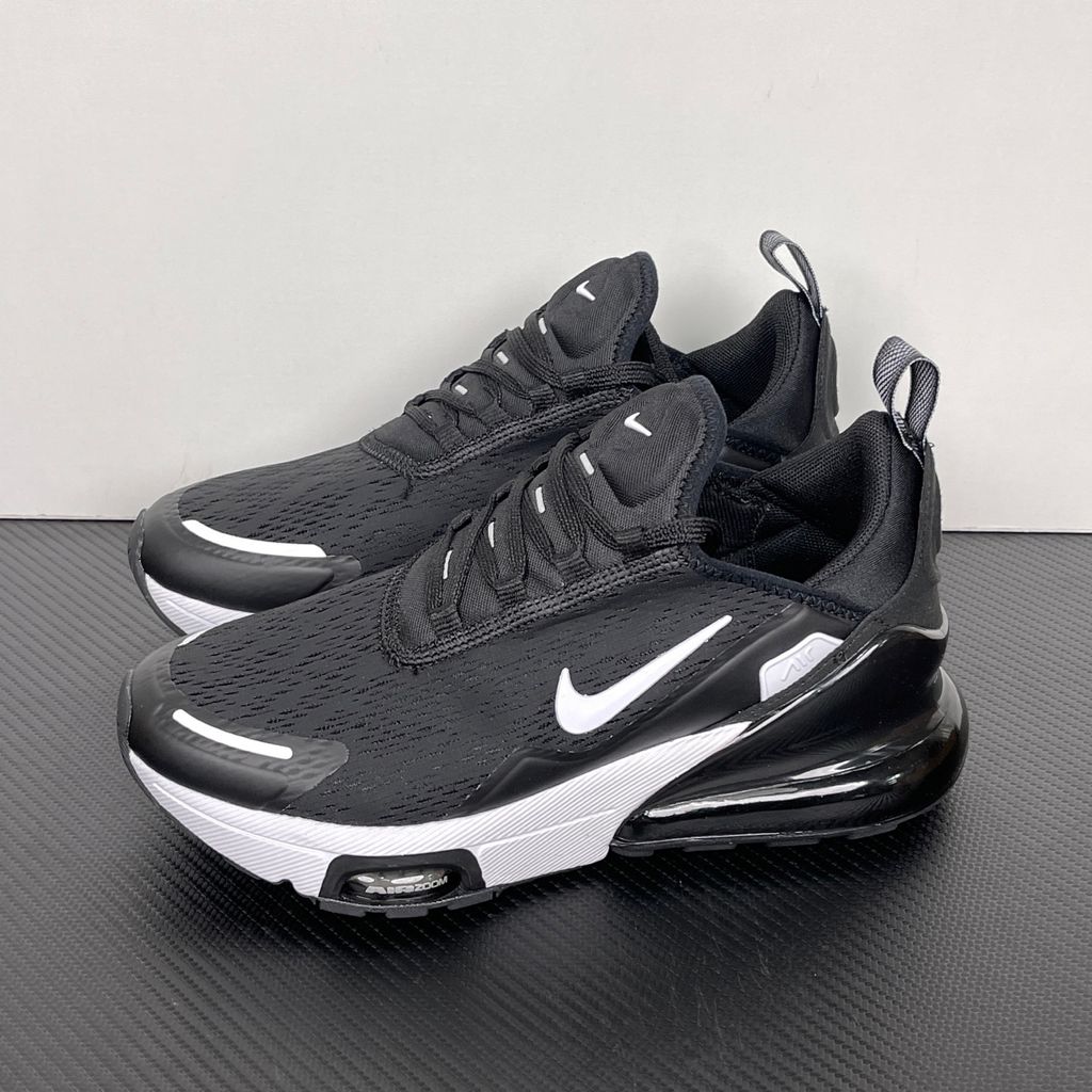 Nike Air Max 270 Premium Black Metallic Silver IO9883-002 sneaker with black mesh upper, white Swoosh, visible Max Air 270 heel unit and forefoot Zoom Air window.