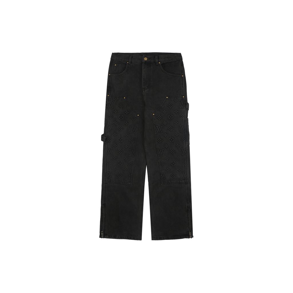 Louis Vuitton Black Monogram Embossed Denim Carpenter Pants