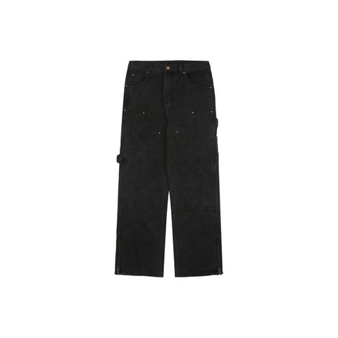 Louis Vuitton Black Monogram Embossed Denim Carpenter Pants