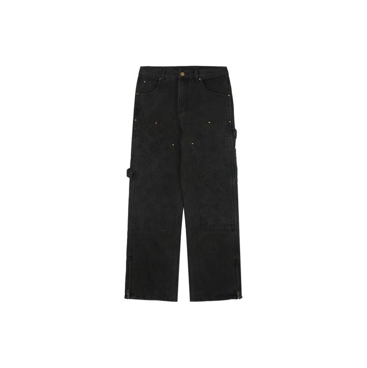 Louis Vuitton Black Monogram Embossed Denim Carpenter Pants