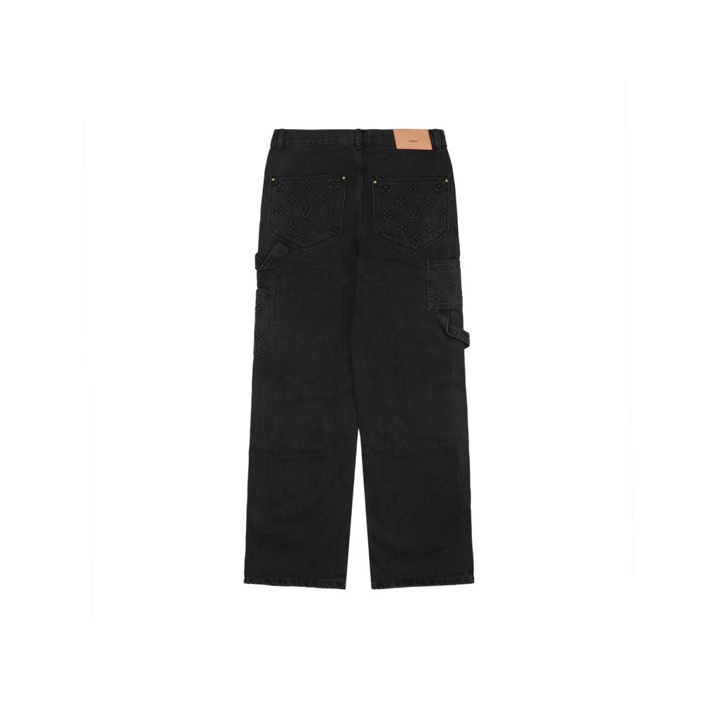 Louis Vuitton Black Monogram Embossed Denim Carpenter Pants