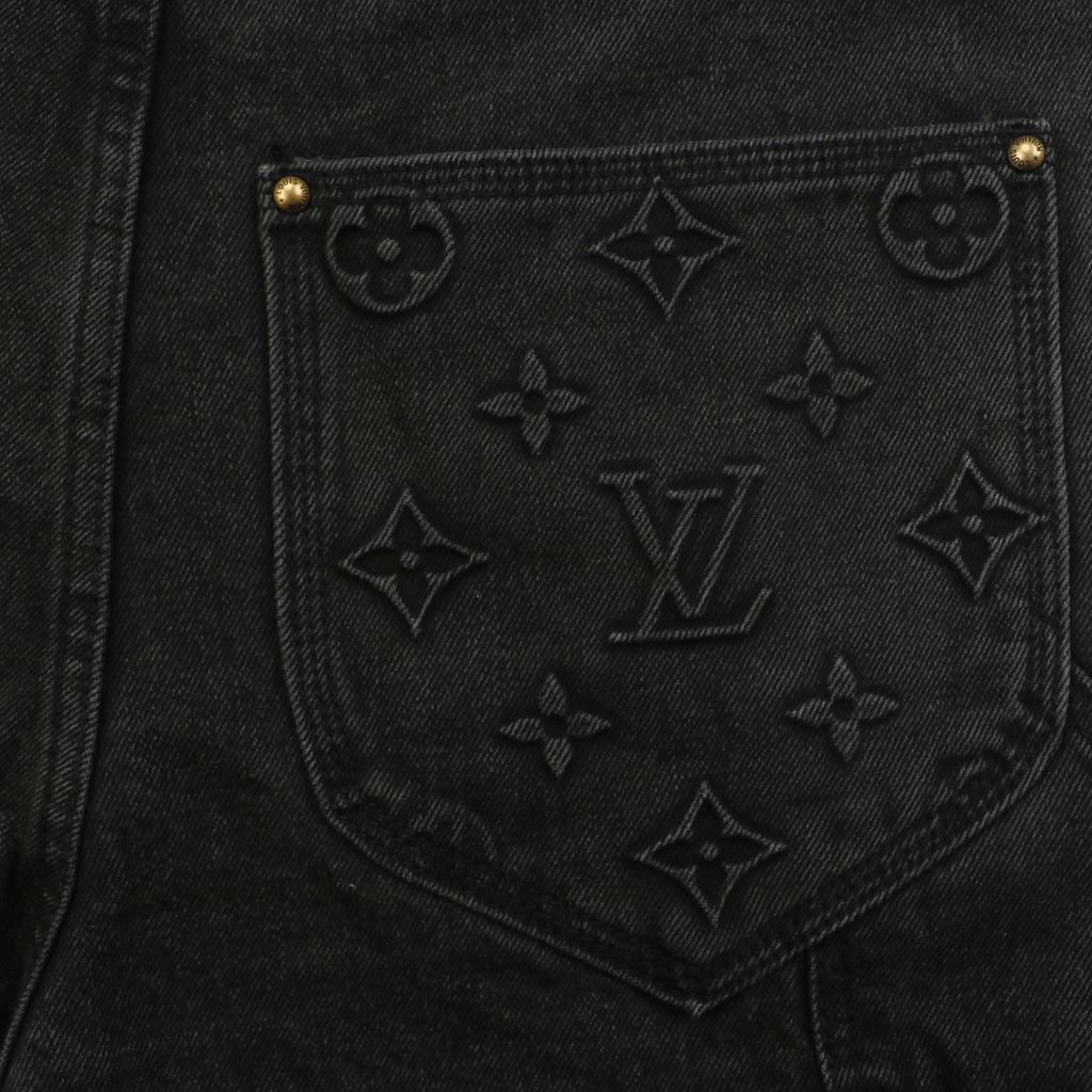 Louis Vuitton Washed Black Embossed Monogram Carpenter Pants