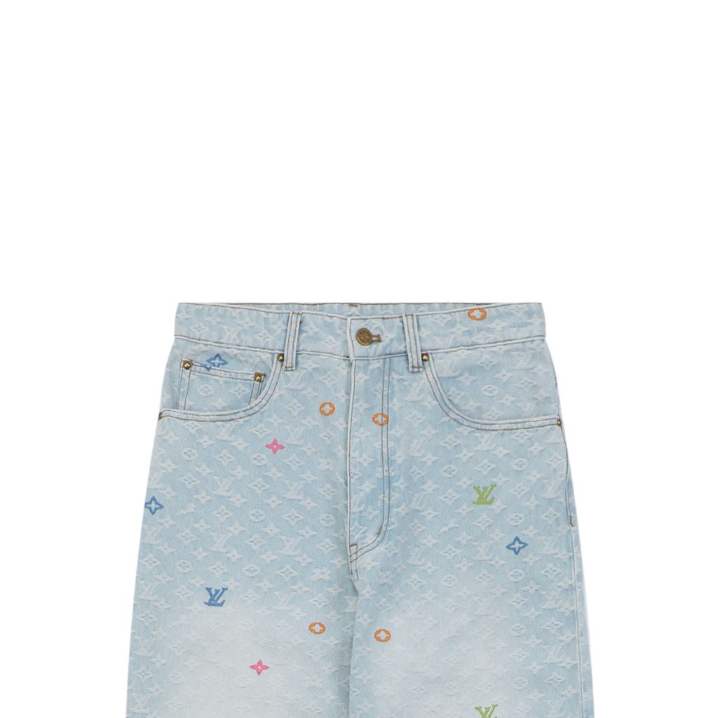 Louis Vuitton Washed Light Blue Jacquard Monogram Jeans