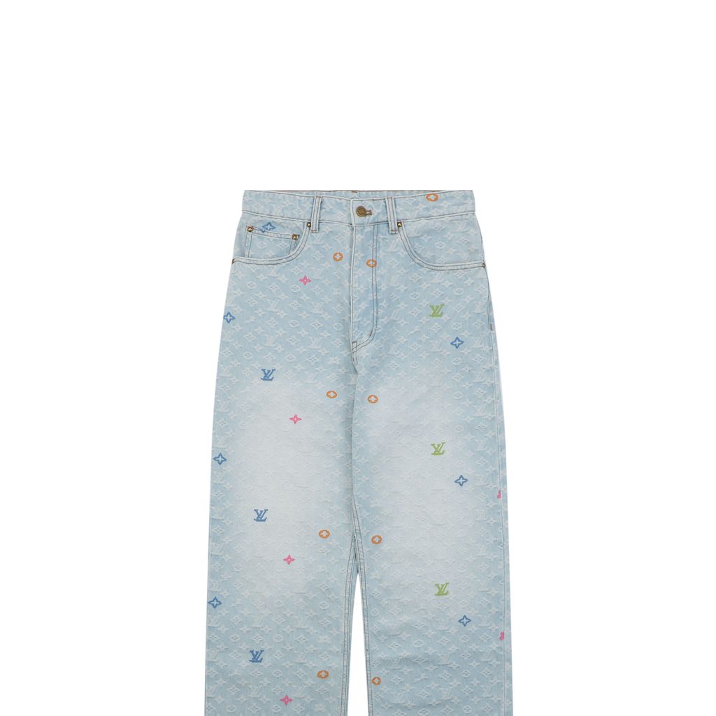 Louis Vuitton Washed Light Blue Jacquard Monogram Jeans