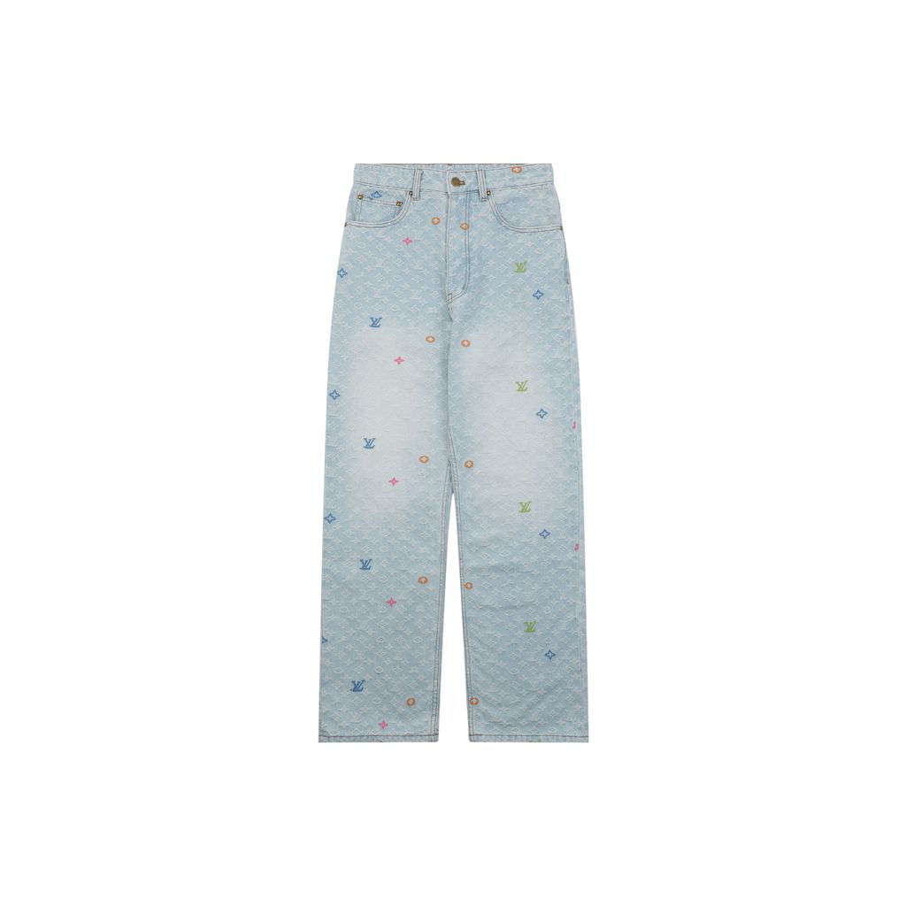 Louis Vuitton Multicolor Monogram Embroidered Denim Pants