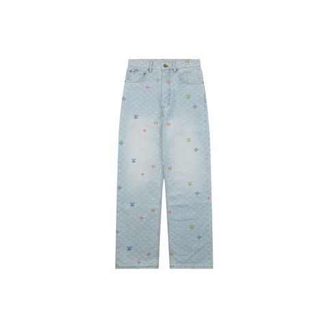 Louis Vuitton Multicolor Monogram Embroidered Denim Pants