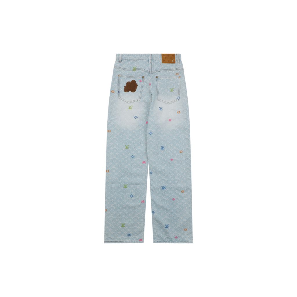 Louis Vuitton Multicolor Monogram Embroidered Denim Pants